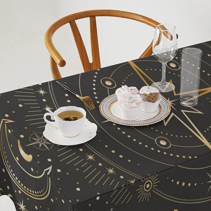 Vintage Tarot Moon Tablecloth Boho Mystical Crescent Moon Phases Star Galaxy Space Table Cloth Water Resistant Wipeable Table Cover for Picnic Party Holiday Kitchen Dinner Table 55"x75"