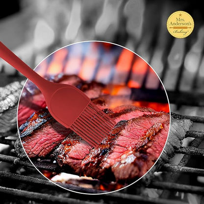 Mrs. Anderson’s Baking Silicone Basting Brush, Non-Stick, Heat Safe, Shed-Proof Bristles, Red, 1.75-Inches, For Butter, Egg Wash, Glaze, And Baking Prep