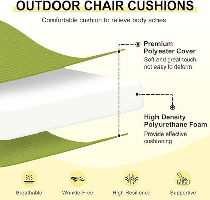 downluxe Outdoor Chair Cushions Set of 4 for Patio Furniture, Water-Resistant Square Corner Patio Chair Cushions with Ties, High Density Foam Outdoor Seat Cushion, 18.5" X 16" X 3", Sage Green