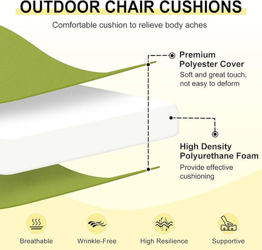 downluxe Outdoor Chair Cushions Set of 4 for Patio Furniture, Water-Resistant Square Corner Patio Chair Cushions with Ties, High Density Foam Outdoor Seat Cushion, 18.5" X 16" X 3", Sage Green