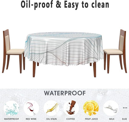 Blue Violet Striped Round Tablecloth Abstract Modern Wave Stripes Washable Wrinkle Free Spill Proof Decorative Circle Table Cover for Dining Table Farmhouse Kitchen Restaurant 70x70 Inch