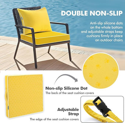 MIULEE Yellow Outdoor Seat Cushion 22x24 Inch Waterproof Cushion | Deep Seat and Back Cushion for Patio Furniture Chair Sofa Couch, Fade Resistant, Handle and Adjustable Straps