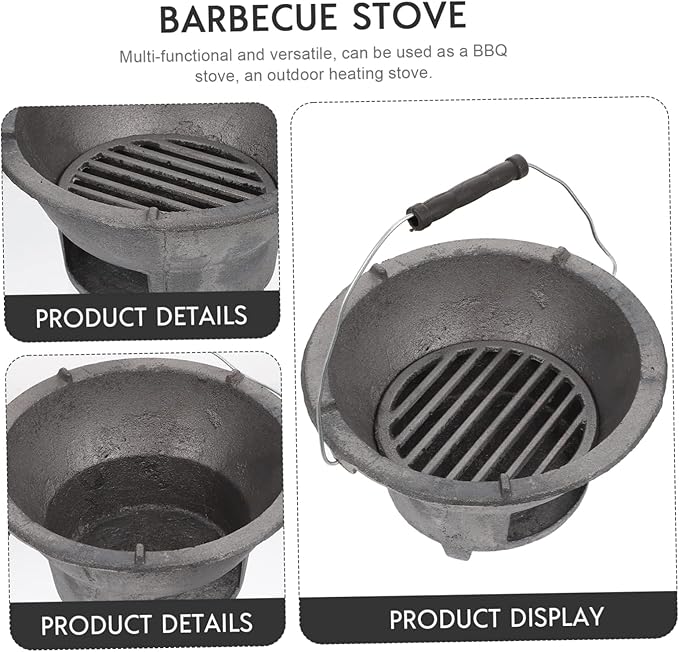 Portable Cast Iron Charcoal Stove Outdoor for Camping Picnics Backyard Cooking Sturdy Barbecue Tool for Charcoal Cooking Outdoor Events