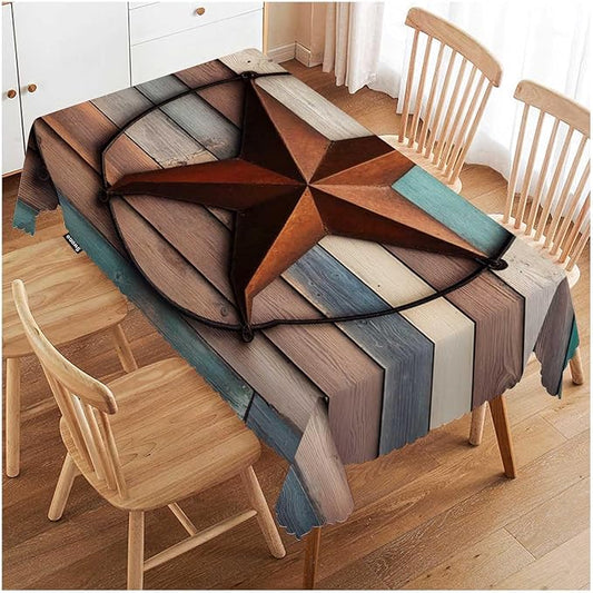Swono Wooden Texas Rectangle Tablecloth Western Country Barn Texas Star Table Cloth Dining Table Cover for Home Kitchen Restaurant Party Buffet Picnic, 52x70 Inch