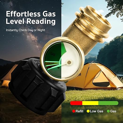 GASPRO Propane Tank Gauge Level Indicator, 3-Pack Brass Propane Gauges for 5-40 lb Tanks, QCC1/Type1 Compatible, Perfect for Gas Grill, Heater, Camping Stove