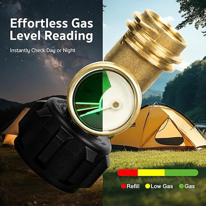 GASPRO Propane Tank Gauge Level Indicator, 3-Pack Brass Propane Gauges for 5-40 lb Tanks, QCC1/Type1 Compatible, Perfect for Gas Grill, Heater, Camping Stove
