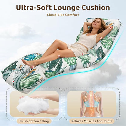 Waterproof Outdoor Chaise Lounge Chair Cushion 75.1 x 22 x 4.72 Inches UV Resistant Replacement Lounge Chair Cushions for Outdoor Furniture with Ties, Thickened Cotton Patio Pool Lounge Chair Cushions