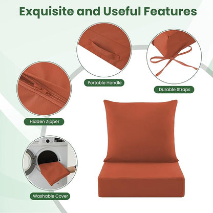 Patio Cushions for Outdoor Furniture, 24x24 Outdoor Couch Cushions, Waterproof & Fade-Resistant Patio Chair Cushions with Removable Cover, Replacement Outdoor Deep Seat Cushion, Spice (Set of 6)