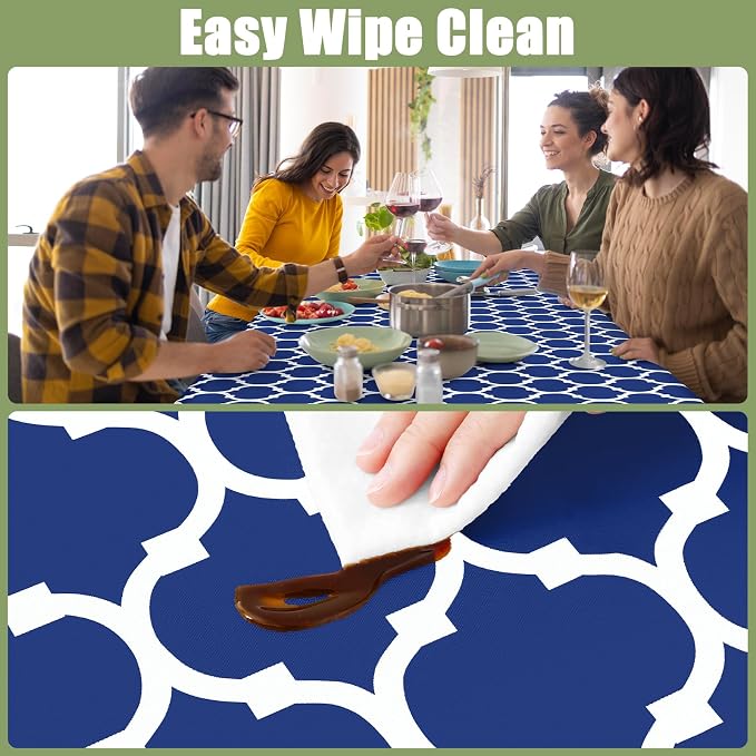 Smiry Picnic Fitted Table Cover, Square Flannel Backed Vinyl Tablecloth | Waterproof Elastic Stretch Table Cloth, Wipeable Plastic Tablecloth for Camping, Indoor & Outdoor (Navy, 42" x 42")
