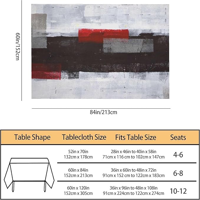 Tablecloth Black White Red Graffiti Table Cloth Rectangle Table 60 x 84 Inch Modern Classic Art Painting Rectangle Unique Creative Kitchen Decorations for Home Dinner Party