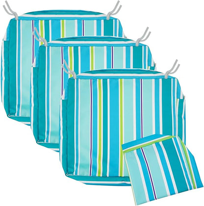 NettyPro Outdoor Cushion Slipcovers Waterproof 20 x 18 inch Patio Furniture Chair Seat Cushion Covers with Zipper and Tie, Replacement Cover Only, Stripes Turquoise