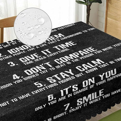 Rectangle Tablecloth 52x70 Inch Inspirational Quote, 7 Rules of Life Phrase Dining Table Cloth Table Cover for Home Kitchen Restaurant Party Buffet Picnic, 4-6 Seats
