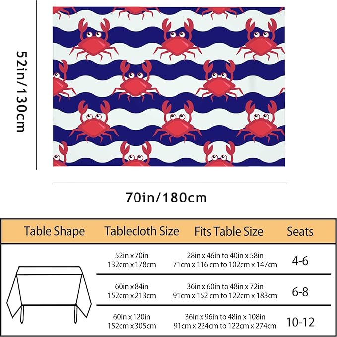 TKS MITLAN Happy Crabs Tablecloth 52 x 70 Inch Rectangular Sea Wavy Stripe Cute Animal Cartoon Fun Oblong Table Cloth Kitchen Table Decorations for Home Dinner Party