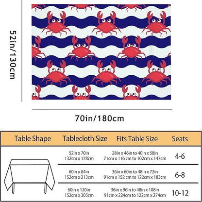 TKS MITLAN Happy Crabs Tablecloth 52 x 70 Inch Rectangular Sea Wavy Stripe Cute Animal Cartoon Fun Oblong Table Cloth Kitchen Table Decorations for Home Dinner Party