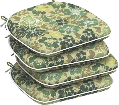 DYTXIII Set of 4 Outdoor Chair Cushions with Ties,Water Repellent Patio Chair Pads 17"x 16" for Outdoor Furniture,Round Corner Seat Cushions for Garden Yard Kitchen Green Rose