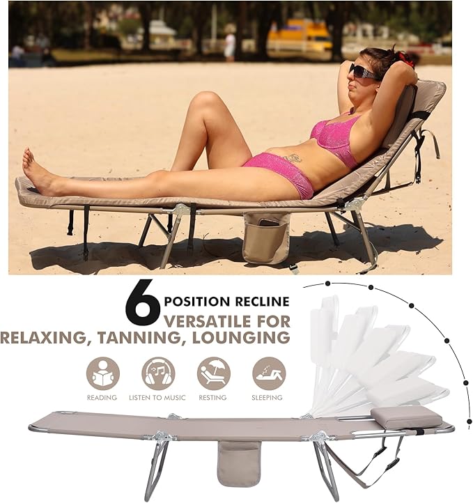 3 in 1 Women Comfort Backpack Beach Tanning Lounge Chair with Cushion Face Hole Softer Padded Adjustable Washable, Layout Sun Chair for Adults Outside Reading Sunbathing Poolside, 6 Position, 2 Pack