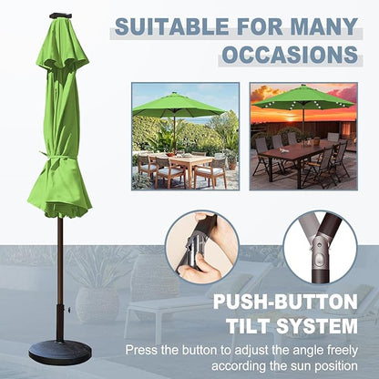 EliteShade USA 10-Year-Non-Fading 10ft Market Patio Umbrella, Commercial Grade Table Sun Umbrella with 80 Solar LED Lights, Crank Open, Windproof & UPF 50+ UV Protection for Garden, Deck, Pool, Backyard, Macaw Green