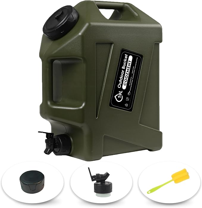 COOZMENT 3.2 Gallon/5 Gallon Water Containers with Spigot, BPA Free Water Jug, Military Green Water Tank, Multifunction Water Storage Containers for Camping Outdoor Hiking,Emergency Storage