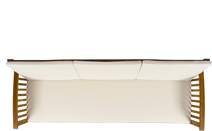 Christopher Knight Home Breenda Outdoor Acacia Wood Sofa with Cushions, Teak Finish, Cream