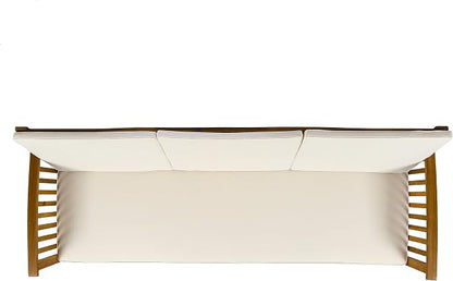Christopher Knight Home Breenda Outdoor Acacia Wood Sofa with Cushions, Teak Finish, Cream