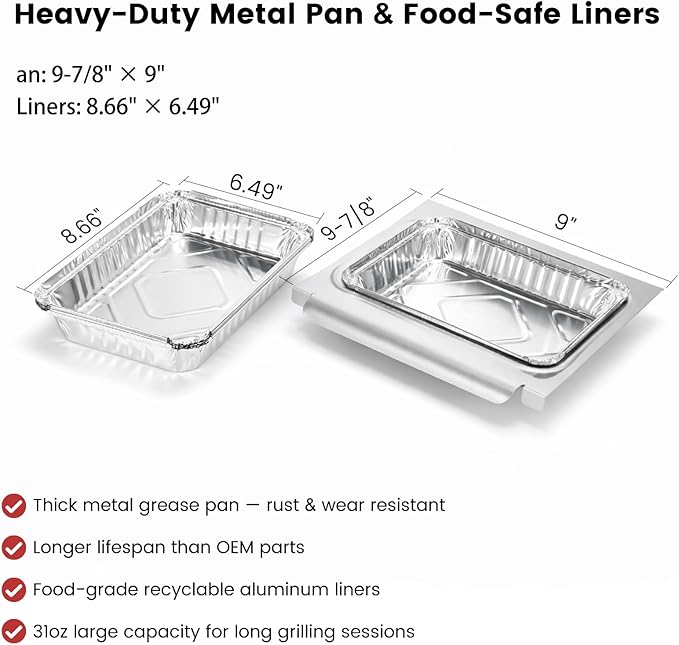 67047 Catch Pan Kit with 5Pcs Aluminum Liner - Grease Drip Tray 6415/83156 Replacement for Weber Spirit/Spirit II 200/300, Genesis/Genesis II LX 200/300 & Traveler Grills