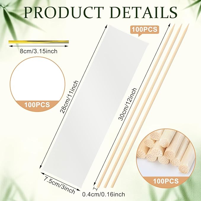 Yexiya Candy Kabob Bags with Sticks100 Cellophane Treat Bags with Twist Ties and 100 Natural Bamboo Skewers 3 x 11 Inches Clear Rod Bag for Packaging Marshmallow Pretzel Treat Candies