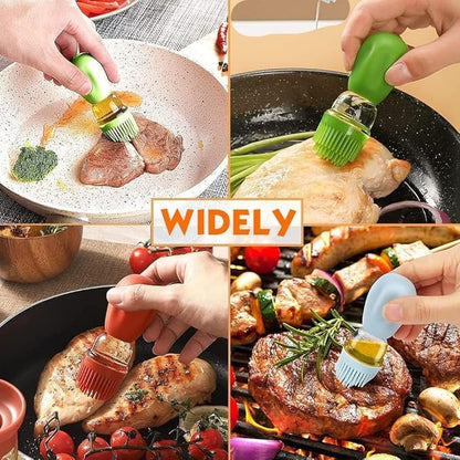 Oil Dispenser Bottle with Silicone Brush, 200ML 2 in 1 Silicone Dropper Measuring Oil Dispenser Bottle for Kitchen Cooking, Frying, Baking, BBQ Pancake, Air Fryer, Marinating - Orange