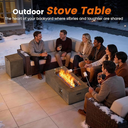 SUNPEAK 42" Rectangular Propane Fire Pit Table 50,000 BTU Fireplace Table with Wind Guard, Lid, Rocks and Cover - Fire Pits & Outdoor Fireplaces - Gas Fire Pits for Outside Patio (Teak Finish, 42")