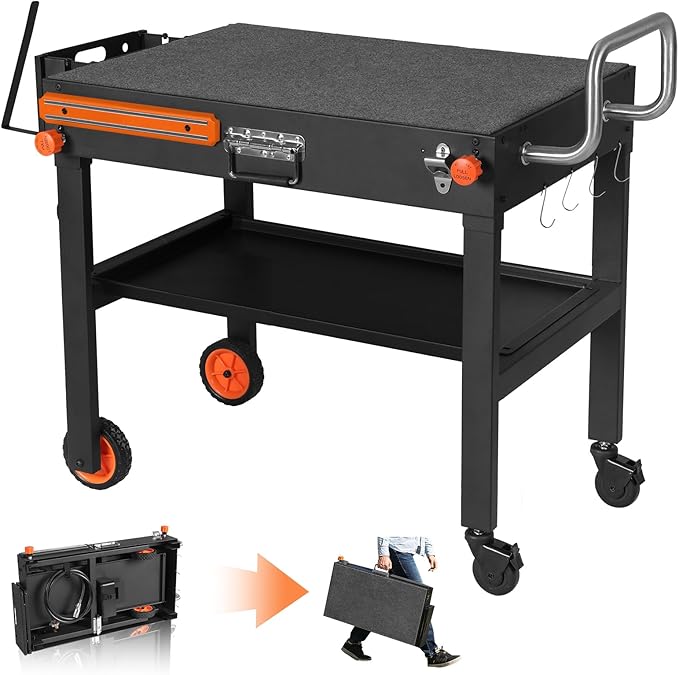 Blackstone Griddle Stand, Portable Outdoor Grill Table, Foldable Grill Cart With Wheels Fit 22 Inch or 17 Inch, Camping Folding Pizza Oven Tables Fit Ninja Grill and Weber，Blackstone Table