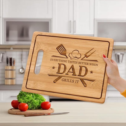 Dad Gifts, Fathers Day Christmas Birthday Gift for Dad, 11x8.5inch Engraved Bamboo Cutting Board from Daughter Son, Present for Father Daddy