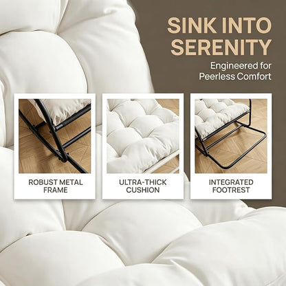 Outdoor Rocking Chairs, Metal Frame Outdoor Rocker with Footrest, Comfy Oversized Patio Chair with Thick Cushion, Reading Glider Lounge Chair for Living Room, Bedroom, Garden, Relax, White