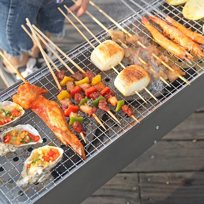 Portable Charcoal Grill, Stainless Steel Barbecue Grill Camping Smoker Grill for Outdoor Cooking Picnic Outdoor Garden Charcoal BBQ Grills Party