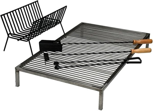 Premium Argentine iron grill Set asado parrilla argentina Grill + Brazier, outdoor kitchen, open fire cooking.