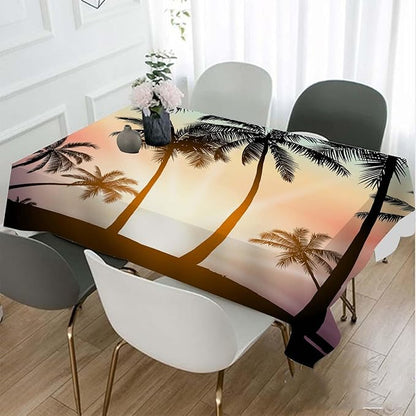 TKS MITLAN Tablecloth Palm Tree Table Cloth Rectangle Table 60 x 84 Inch Sunset Island Tropical Beach Kitchen Decorations for Home Dinner Party