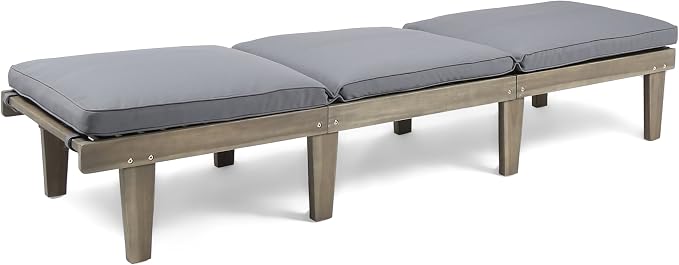 Christopher Knight Home Alisa Outdoor Acacia Wood Chaise Lounge, Grey Finish/Dark Grey Cushion
