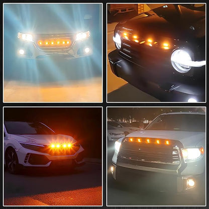 Car grille 4 pcs 6 LED Black Shell small yellow light Smoked Lens Raptor Auto Front grille modification LED decorative light Pickup haze warning light Car Accessories