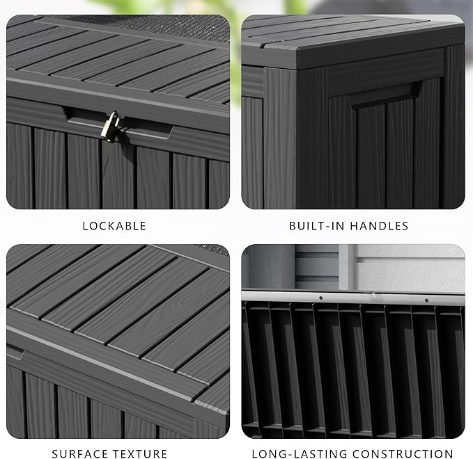 85 Gallon Resin Deck Box, Outdoor Waterproof Storage Containers, Lockable Patio Storage Box For Furniture, Gardening Storage With Lids (Black)