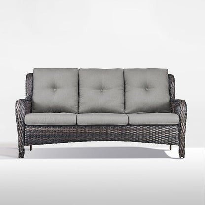 Outdoor Couch All Weather PE Wicker Patio Sofa Outdoor Sofa Deep Seating for Porch Deck Backyard-Brown/Grey