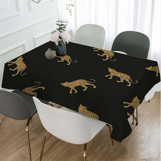 TKS MITLAN Wild Leopard Tablecloth Decor African Animal Lively Jump Cartoon Fun Wildlife Repeat Table Cloth Dining Room Kitchen Table Cover 60" X 84" Oblong/Rectangle