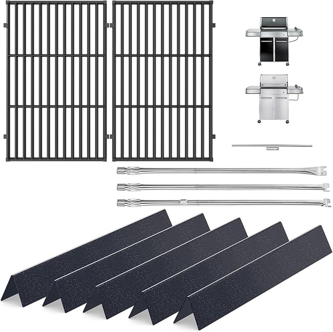 Grill Parts for Weber Genesis 300 with Side Control (2007-2010), Genesis Grill Grates, 24.5" Flavorizer Bars, 304 Burner Tube Replacement, Fits Genesis E310 E320 S310 S320 EP310 EP320, 7524 67722 7640
