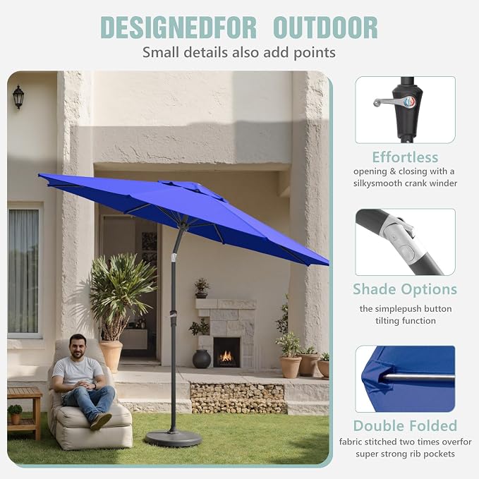 Sannwsg Patio Umbrellas, Pool Umbrella with 8 Sturdy Ribs, Outdoor Umbrella with Push Button Tilt/Crank, Deck Umbrellas, Market Umbrela Table for Backyard, Deck, Garden, Pool