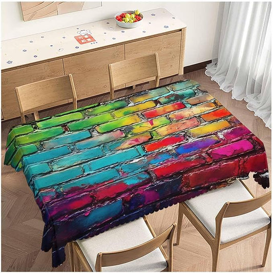 Table Cloth Graffiti Brick Wall, Rainbow Stone Wall Farmhouse Tablecloth Soft Table Cover Tablecloth for Kitchen Dinning Tabletop Decoration, 52x70 Inch Fitted Tablecloths