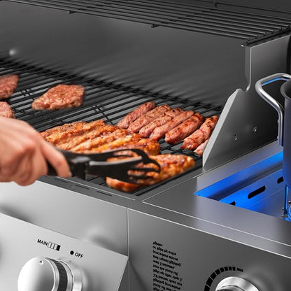 SKOK 4-Burner Propane Gas BBQ Grill with Side Burner & Porcelain-Enameled Grilling Grates,Stainless Steel Grill with 544 Sq. In. Grilling Area for Outdoor Cooking,58,000 BTU Output