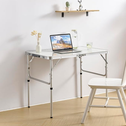 YUFIFAIRY Aluminum Camp Table, 36''L x24''W Folding Table Portable | Lightweight Foldable, Storage Net, Carry Handle, 2 Adjustable Height16"/28", For Indoor, Outdoor, Cooking, Picnic