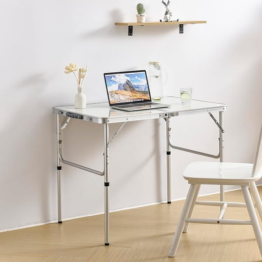 YUFIFAIRY Aluminum Camp Table, 36''L x24''W Folding Table Portable | Lightweight Foldable, Storage Net, Carry Handle, 2 Adjustable Height16"/28", For Indoor, Outdoor, Cooking, Picnic