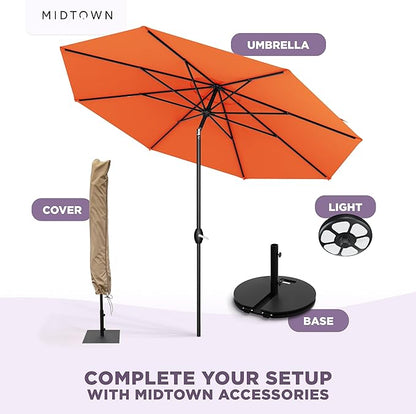 Midtown Umbrellas 10-Year-No-Fade - 8 Ft - UV Proof Bright Orange Polyester Fabric - Umbrella Outdoor Patio, Auto-Tilt Aluminum Frame Patio Umbrella for Garden, Pool & Deck - Black Pole