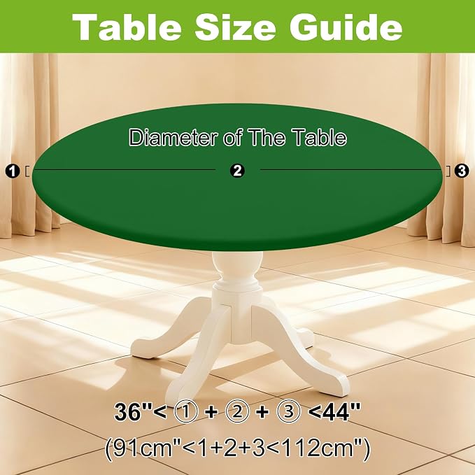 Smiry Round Spandex Tablecloth, Elastic Fitted Washable Tablecloths for 36"-44" Tables, Waterpoof Stretch Picnic Table Cover for Dining, Indoor and Outdoor, Emerald Green