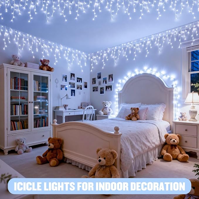 JMEXSUSS 38.8ft 400 LED White Icicle Lights for Outside | Connectable Christmas Icicle Lights Outdoor Indoor Plug in, String Lights for House Patio Party Room Eave Decorations