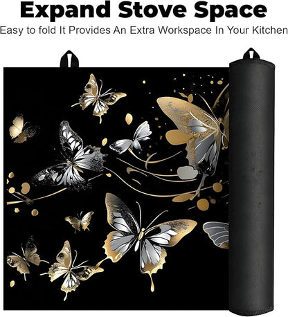 Heat-Resistant Glass Stove Top Cover with Anti-Slip Rubber Coating – Electric Stove Protector, Scratch-Resistant, Counter Space Decor Mat (Butterfly, 28.5"L x 20.5"W)
