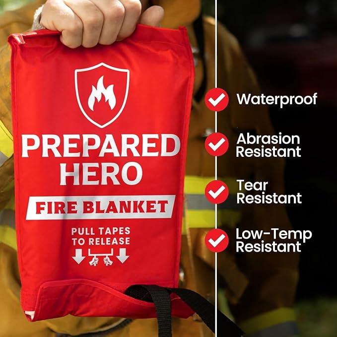 Prepared Hero Emergency Fire Blanket - 8 Pack - Fire Suppression for Kitchen, 39” x 39” Fiberglass Fire Blanket for Home